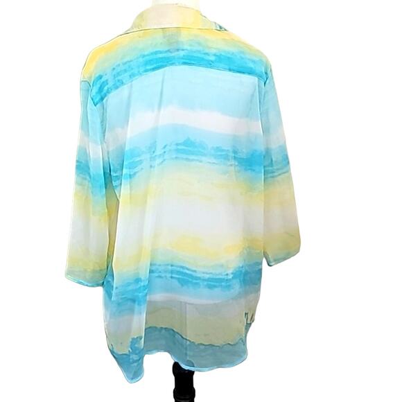 Chicos US Sz 12 Sheer Ombre Beachy Pool Cover-up Sheer Button Down TopSz 2 - Picture 2 of 11